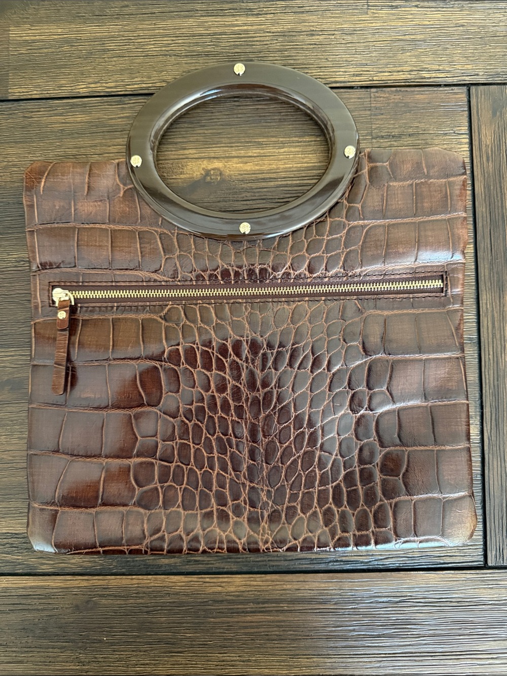 Kate Spade Brown Croc-Embossed Leather Handbag with Circular Handles